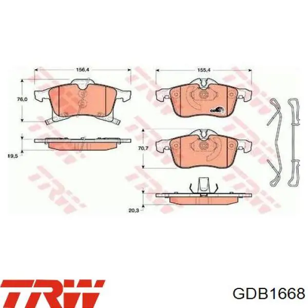 Колодки гальмівні передні, дискові GDB1668 TRW