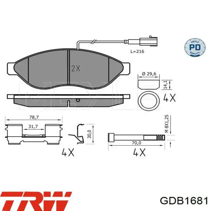 Передние тормозные колодки GDB1681 TRW