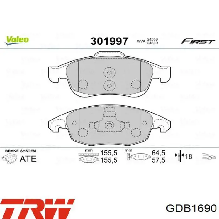 Купить GDB1690 TRW Колодки тормозные