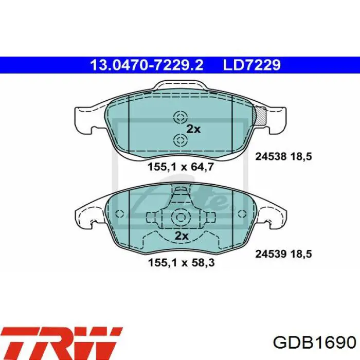 Передние тормозные колодки GDB1690 TRW