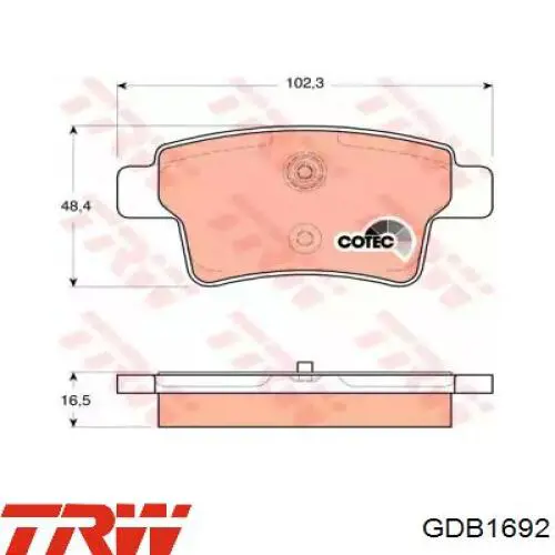 Задние тормозные колодки GDB1692 TRW