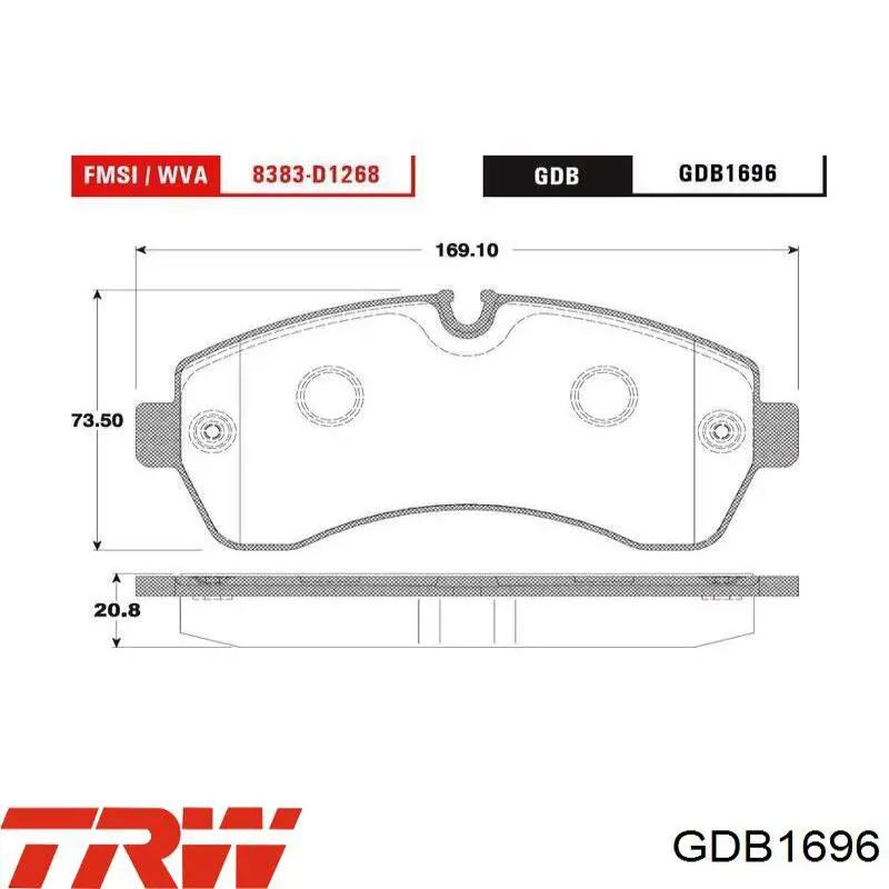 Колодки гальмівні передні, дискові GDB1696 TRW