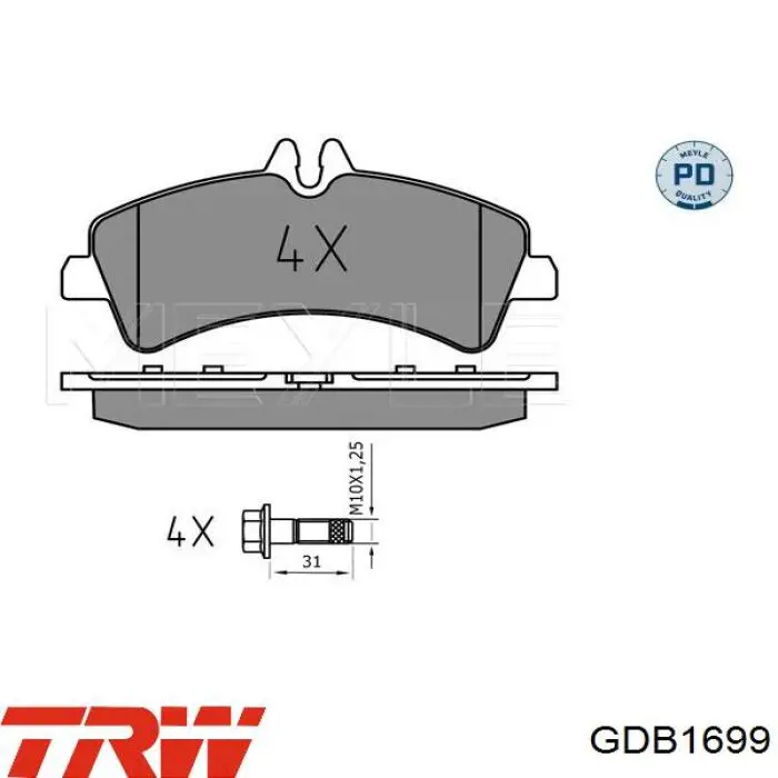 Задние тормозные колодки GDB1699 TRW