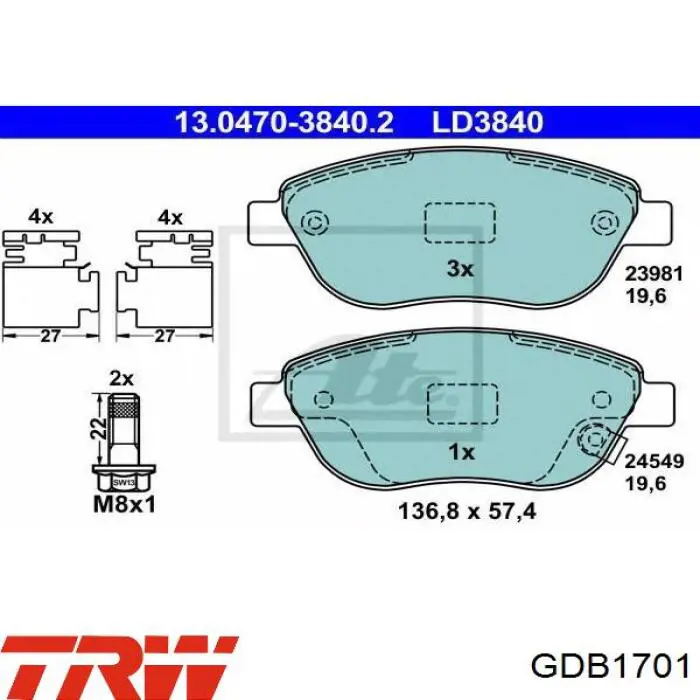 GDB1701 TRW Колодки передние