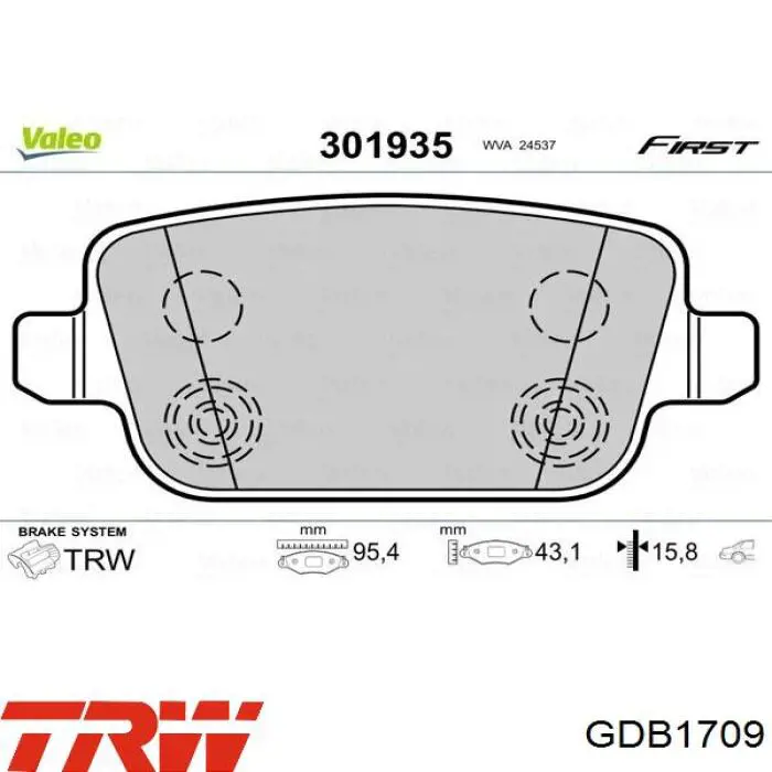 Купить GDB1709 TRW Колодки тормозные задние, дисковые