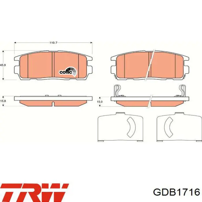 Колодки гальмові задні, дискові GDB1716 TRW