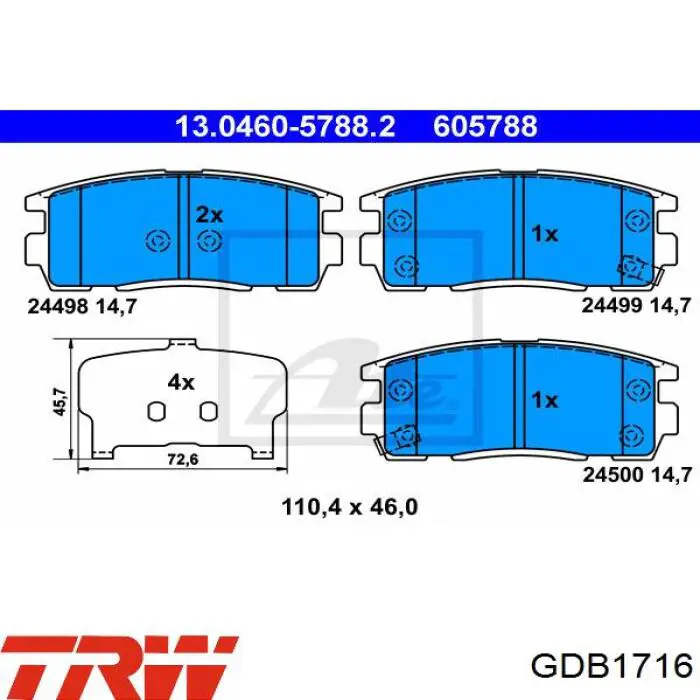Задние тормозные колодки GDB1716 TRW