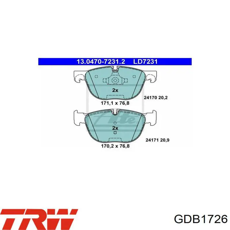 Купить GDB1726 TRW Колодки тормозные