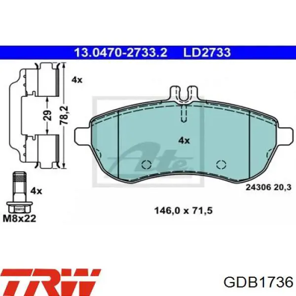 Передние тормозные колодки GDB1736 TRW