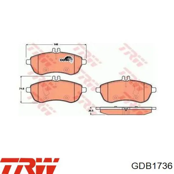 Передние тормозные колодки GDB1736 TRW