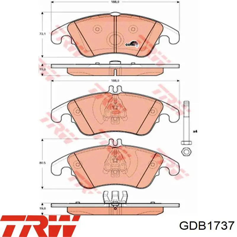 Передние тормозные колодки GDB1737 TRW