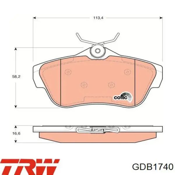 Задние тормозные колодки GDB1740 TRW