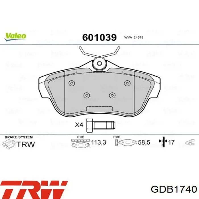 Купить GDB1740 TRW Колодки тормозные задние, дисковые