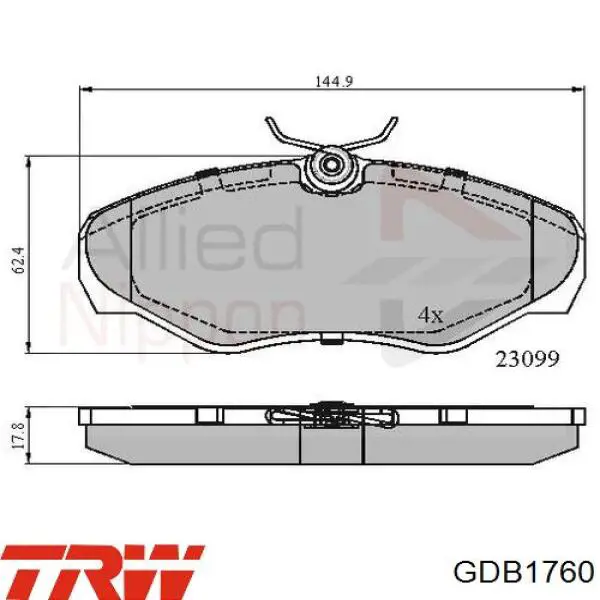 Передние тормозные колодки GDB1760 TRW