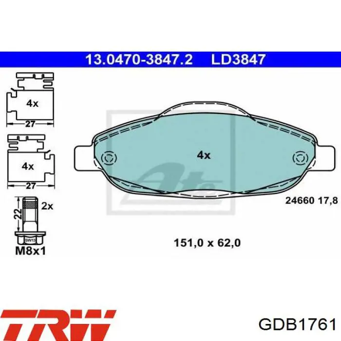 GDB1761 TRW Колодки передние