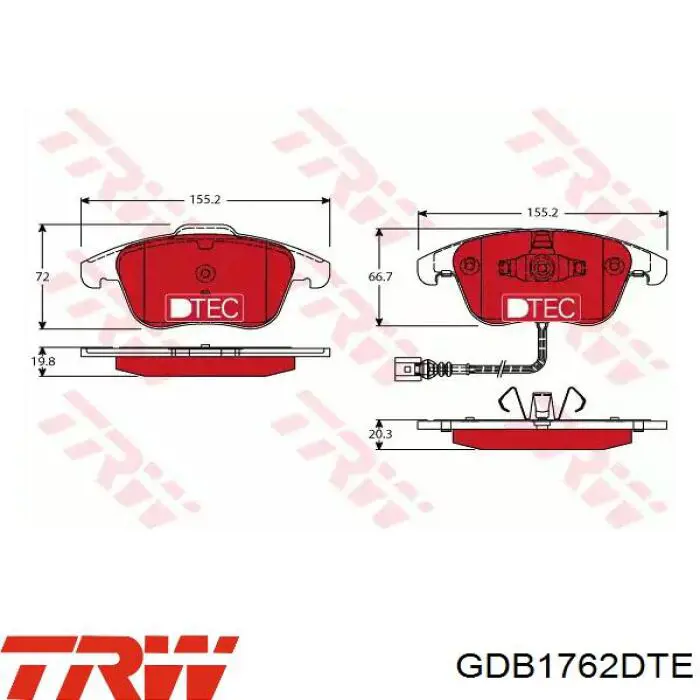 GDB1762DTE TRW sapatas do freio dianteiras de disco