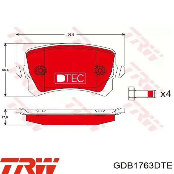 GDB1763DTE TRW колодки тормозные задние дисковые
