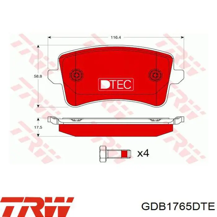 Задние тормозные колодки GDB1765DTE TRW