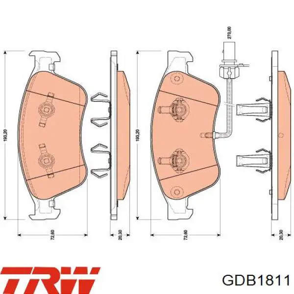 GDB1811 TRW колодки тормозные передние дисковые