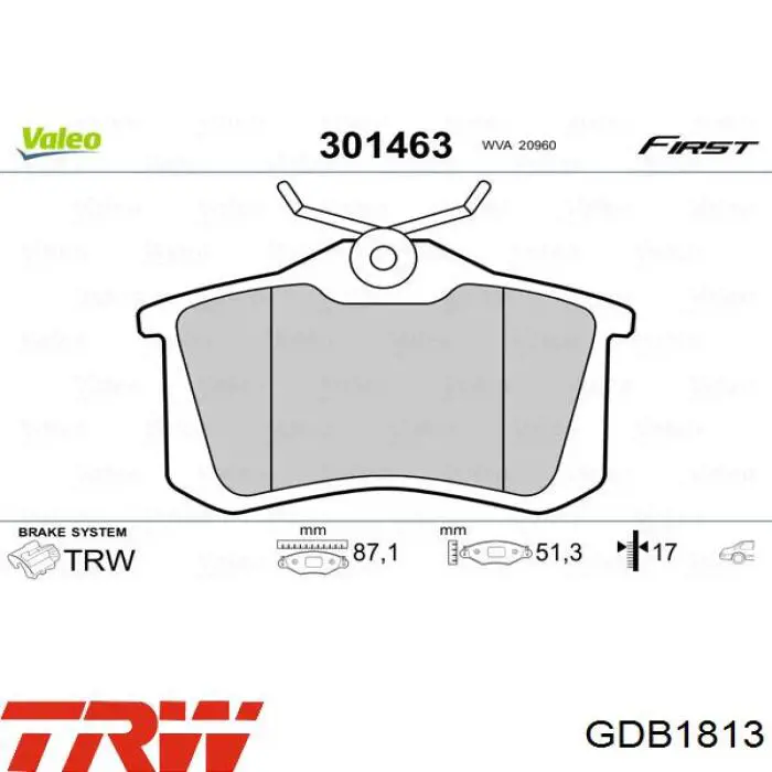 Задние дисковые колодки TRW GDB1813