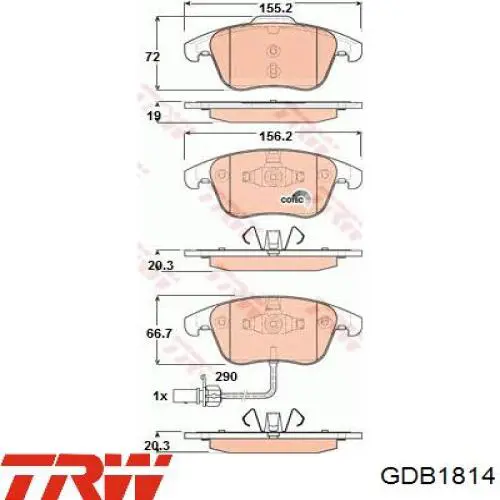 Передние тормозные колодки GDB1814 TRW