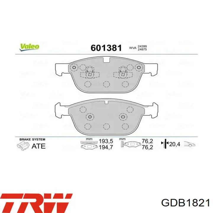 Колодки TRW GDB1821 цена, от 49.12 USD