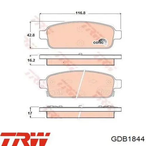 Задние тормозные колодки GDB1844 TRW