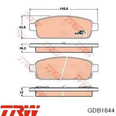 Колодки гальмові задні, дискові GDB1844 TRW