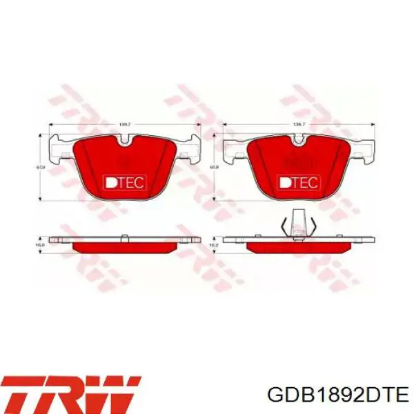 GDB1892DTE TRW колодки тормозные задние дисковые