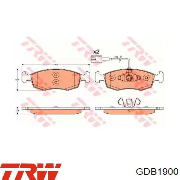 GDB1900 TRW колодки тормозные передние дисковые