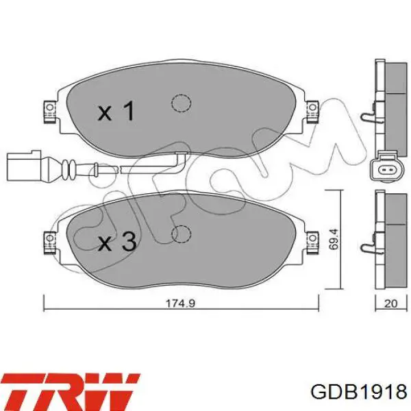 Передние тормозные колодки GDB1918 TRW