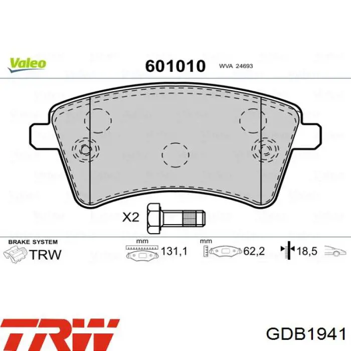 Купить GDB1941 TRW Колодки тормозные
