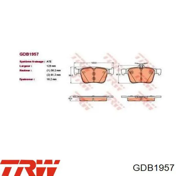 Колодки гальмові задні, дискові GDB1957 TRW