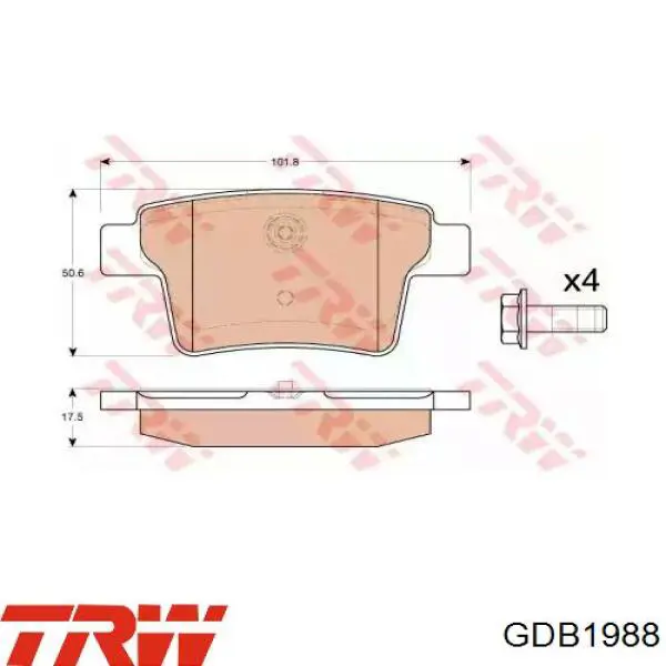 GDB1988 TRW колодки тормозные задние дисковые