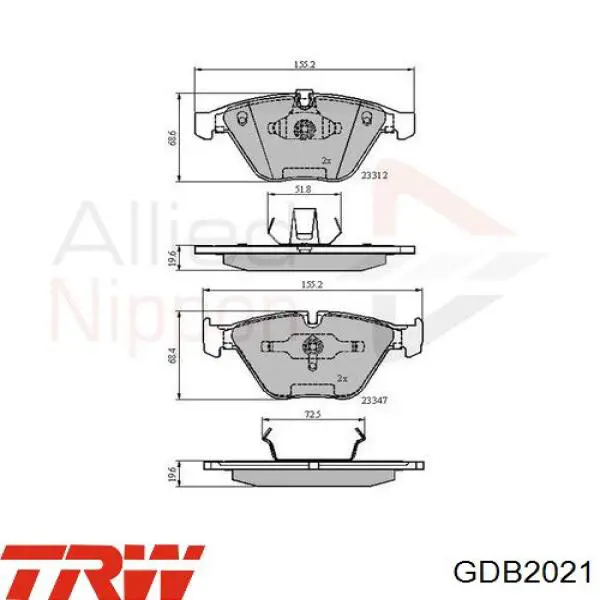 Передние тормозные колодки GDB2021 TRW