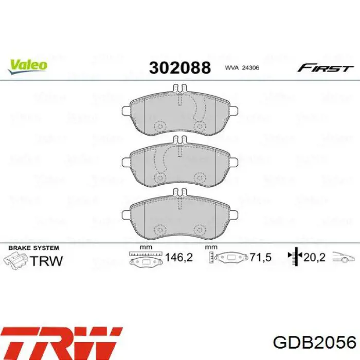 Передние тормозные колодки GDB2056 TRW