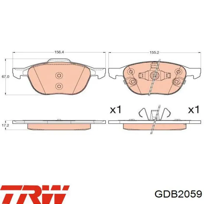 GDB2059 TRW передние тормозные колодки