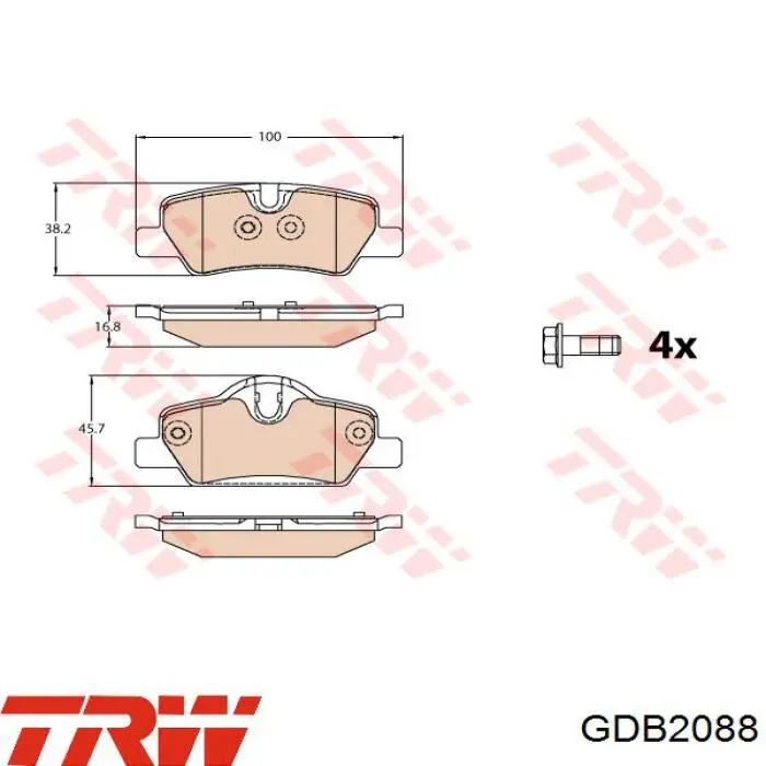 Задние тормозные колодки GDB2088 TRW