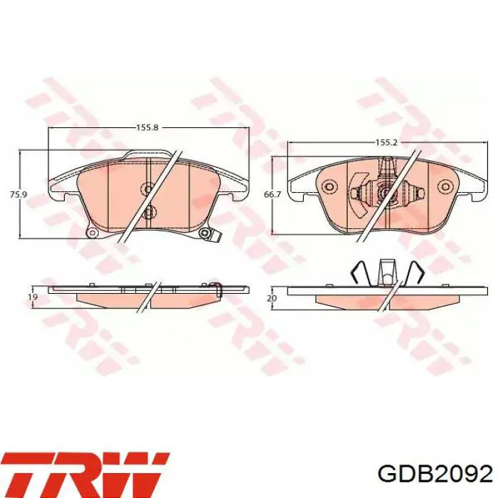 GDB2092 TRW колодки тормозные передние дисковые