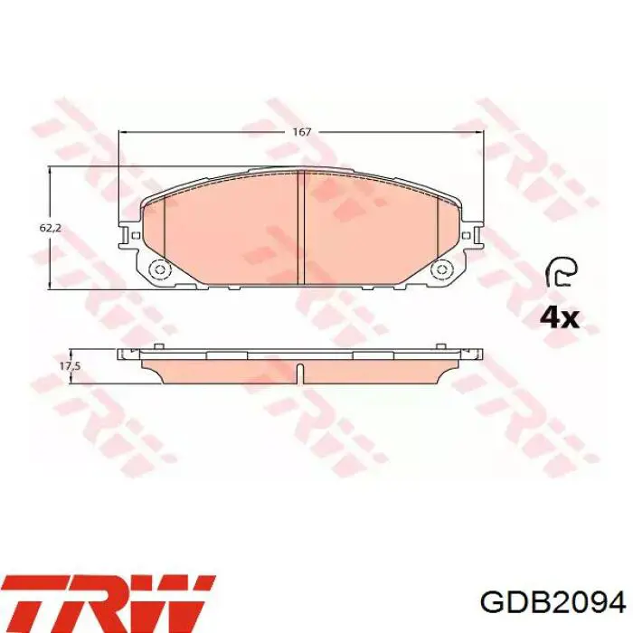 GDB2094 TRW sapatas do freio dianteiras de disco