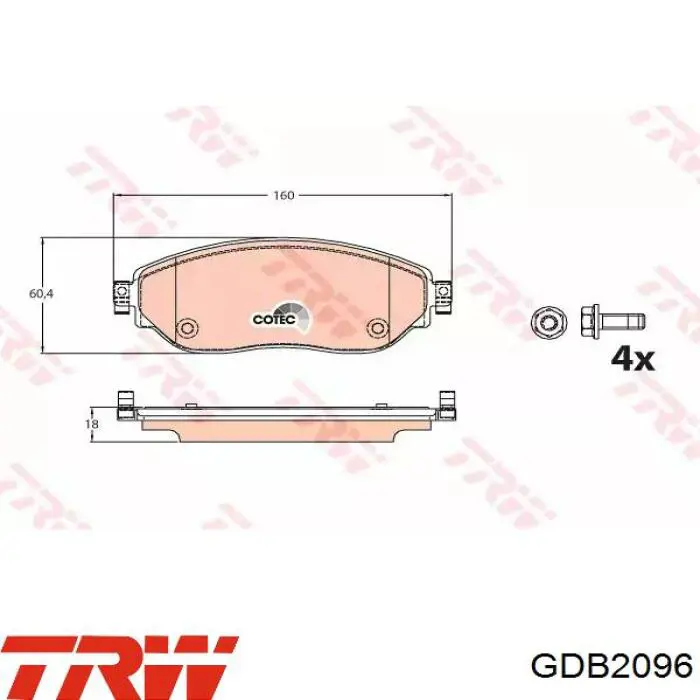 GDB2096 TRW sapatas do freio dianteiras de disco