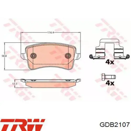 Купить GDB2107 TRW Колодки тормозные задние, дисковые