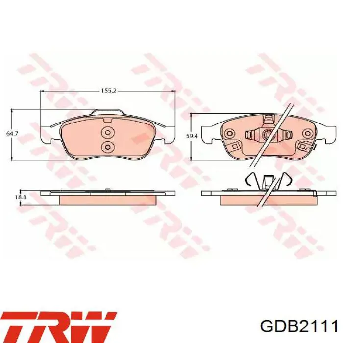 GDB2111 TRW sapatas do freio dianteiras de disco