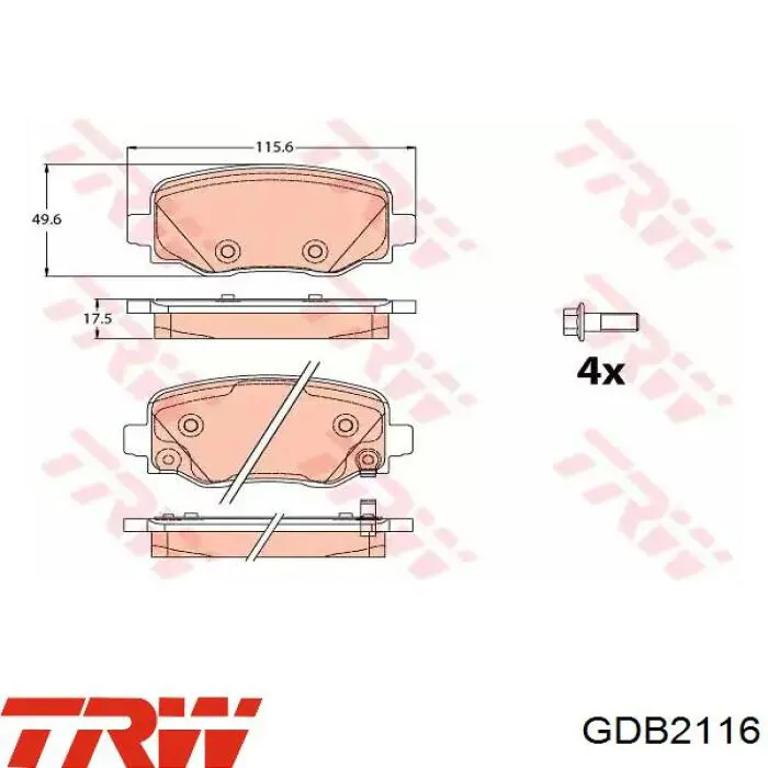 Задние тормозные колодки GDB2116 TRW