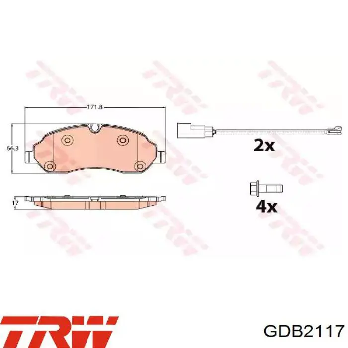 Передние тормозные колодки GDB2117 TRW