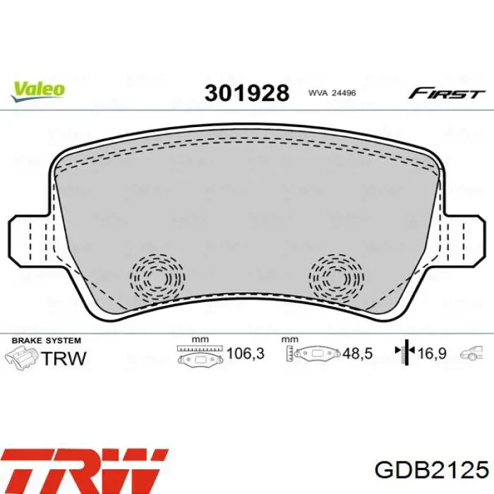 Задние дисковые колодки TRW GDB2125