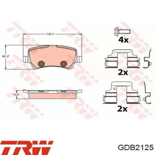 Колодки дисковые  TRW GDB2125 цена, от 41.38 USD
