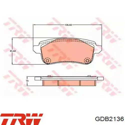Купить GDB2136 TRW Колодки тормозные задние, дисковые
