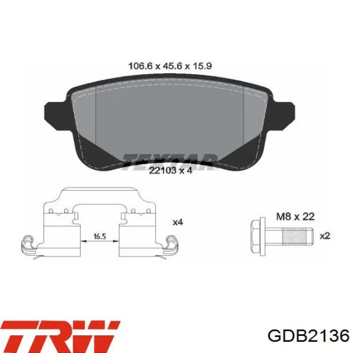 Колодки дисковые  TRW GDB2136 цена, от 34.56 USD