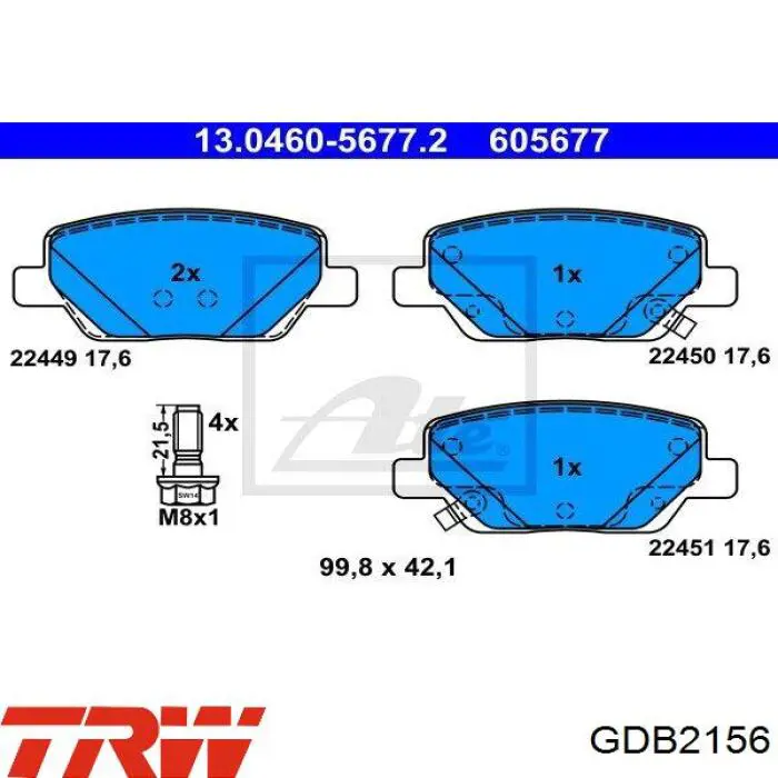 Колодки дисковые  TRW GDB2156 цена, от 37.13 USD